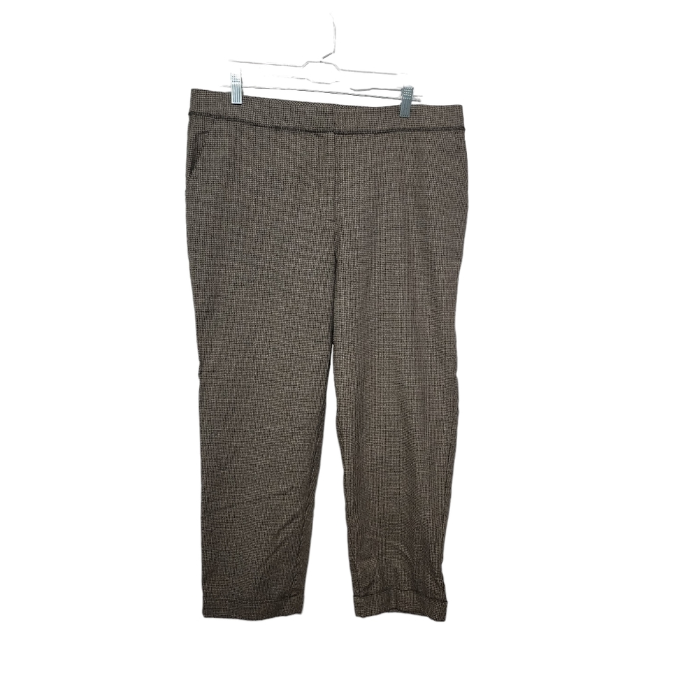 St John Brown &  Black Micro Houndstooth Cuffed Pants Sz 14
